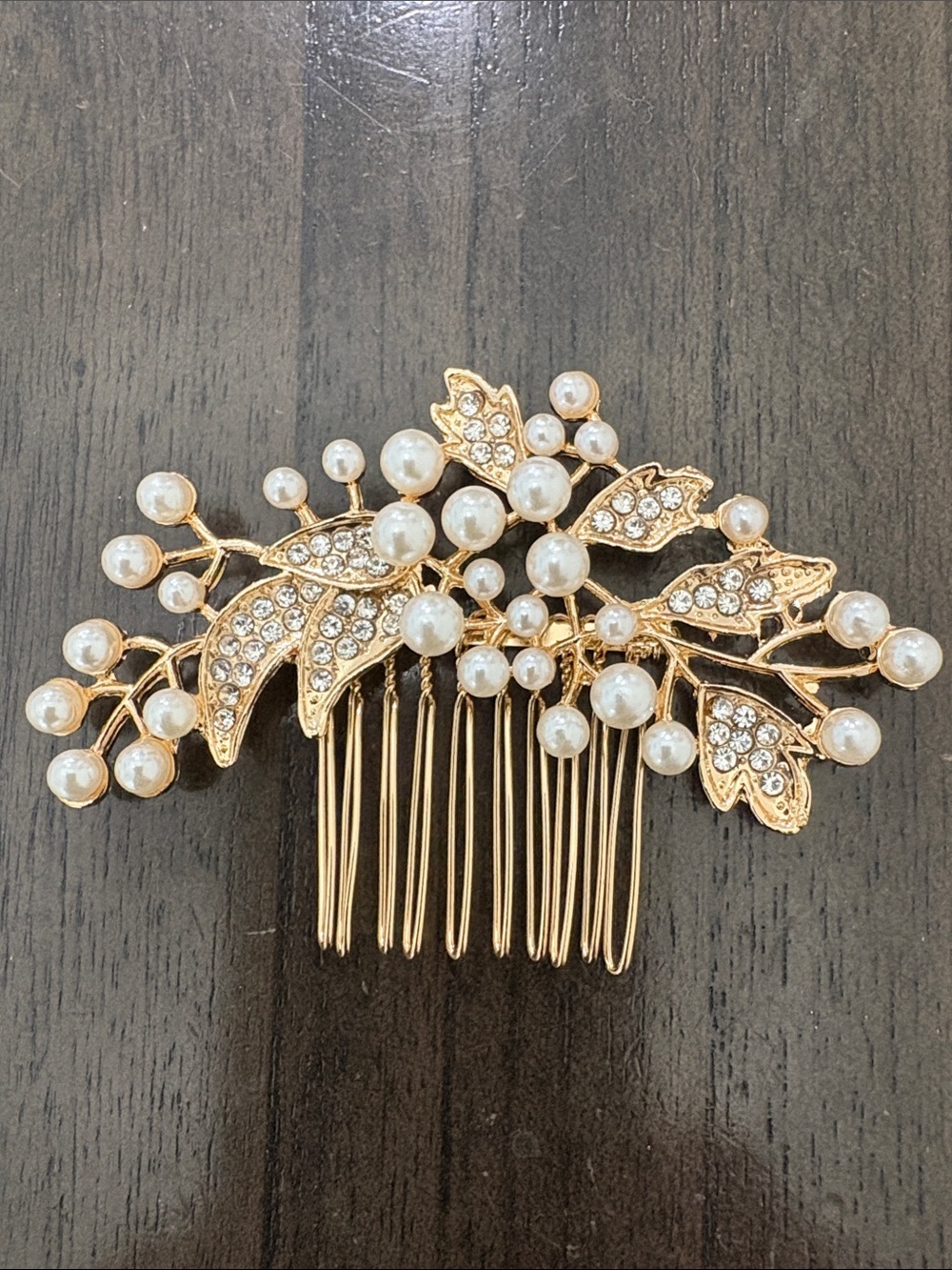 Gold Pearl & Crystal Floral Hair Comb